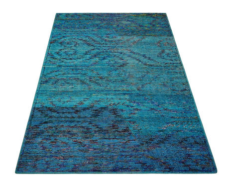 5x8 Hand Knotted Teal Blue and Violet Modern Contemporary Recycled Silk Area Rug