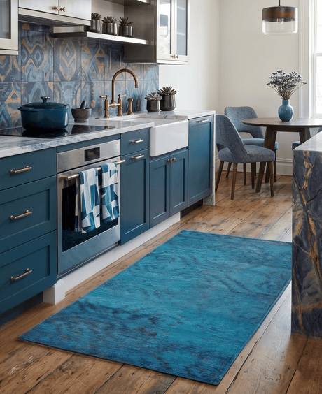 5x8 Hand Knotted Teal Blue and Violet Modern Contemporary Recycled Silk Area Rug