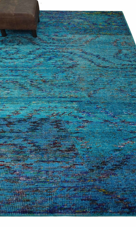 5x8 Hand Knotted Teal Blue and Violet Modern Contemporary Recycled Silk Area Rug