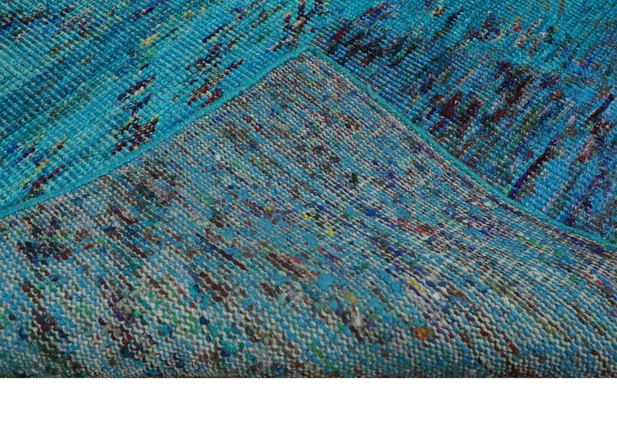 5x8 Hand Knotted Teal Blue and Violet Modern Contemporary Recycled Silk Area Rug