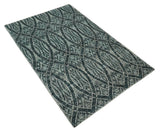 5x8 Hand Knotted Teal, Ivory and Blue Modern Style Recycled Silk Area Rug
