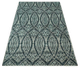 5x8 Hand Knotted Teal, Ivory and Blue Modern Style Recycled Silk Area Rug