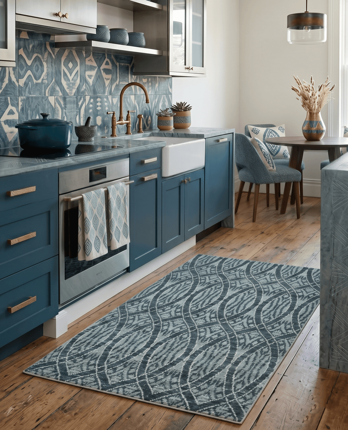 5x8 Hand Knotted Teal, Ivory and Blue Modern Style Recycled Silk Area Rug