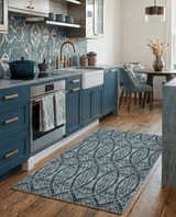 5x8 Hand Knotted Teal, Ivory and Blue Modern Style Recycled Silk Area Rug