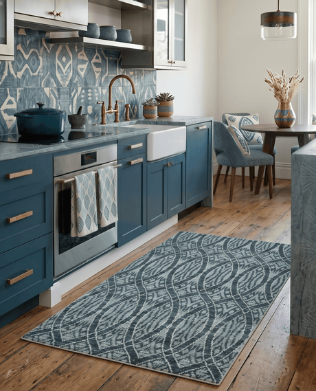 5x8 Hand Knotted Teal, Ivory and Blue Modern Style Recycled Silk Area Rug