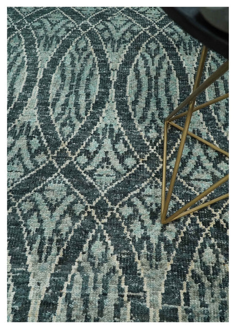 5x8 Hand Knotted Teal, Ivory and Blue Modern Style Recycled Silk Area Rug