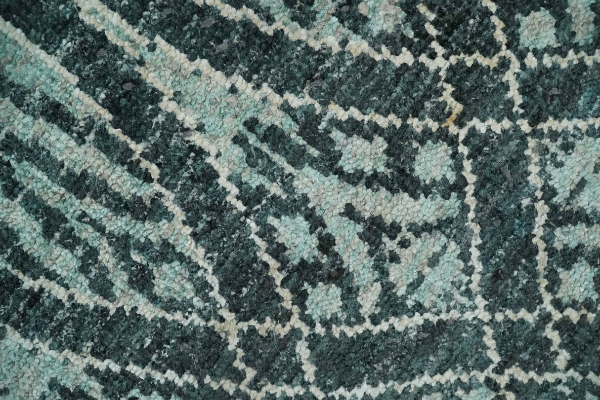 5x8 Hand Knotted Teal, Ivory and Blue Modern Style Recycled Silk Area Rug