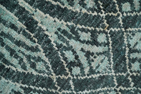 5x8 Hand Knotted Teal, Ivory and Blue Modern Style Recycled Silk Area Rug