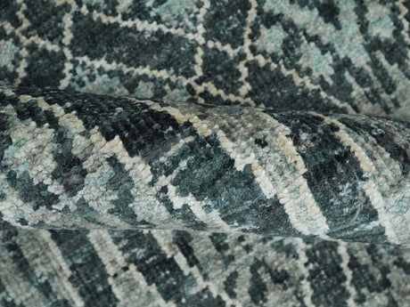 5x8 Hand Knotted Teal, Ivory and Blue Modern Style Recycled Silk Area Rug