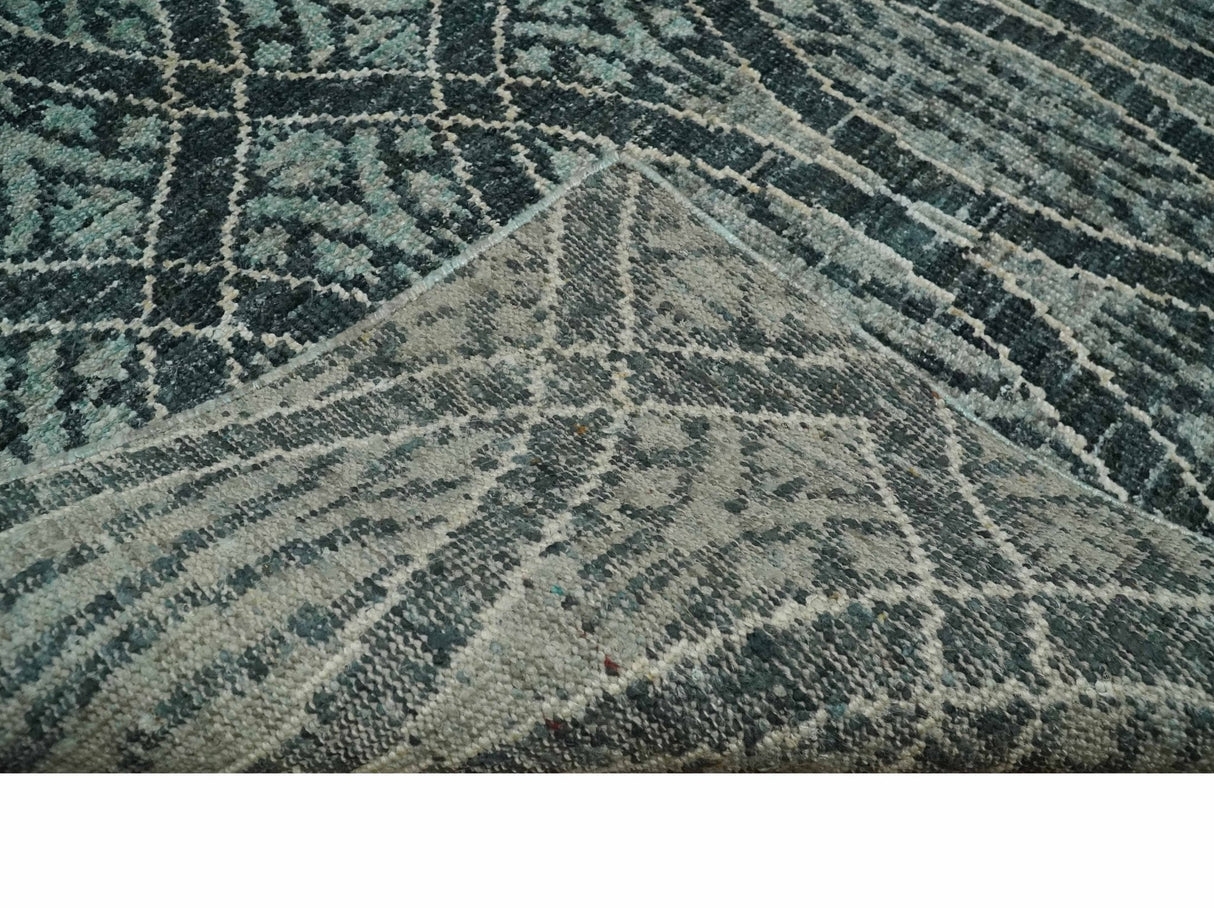 5x8 Hand Knotted Teal, Ivory and Blue Modern Style Recycled Silk Area Rug