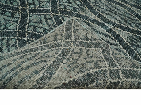5x8 Hand Knotted Teal, Ivory and Blue Modern Style Recycled Silk Area Rug