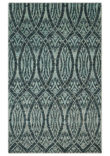 5x8 Hand Knotted Teal, Ivory and Blue Modern Style Recycled Silk Area Rug