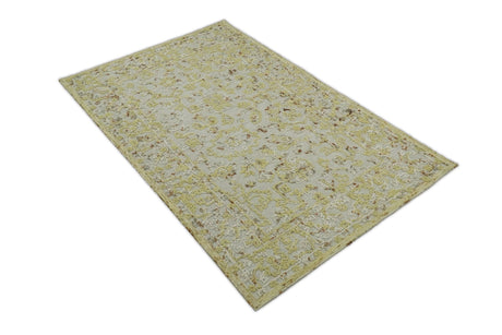 5x8 Hand Tufted Beige Wool Textured Loop Area Rug