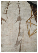 5x8 Hand Woven and Carved Silver and Brown Floral Art Silk Rug | KNT3-Area Rug-Parc Decor