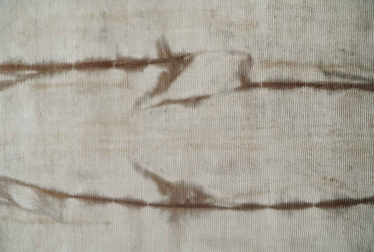 5x8 Hand Woven and Carved Silver and Brown Floral Art Silk Rug | KNT3-Area Rug-Parc Decor