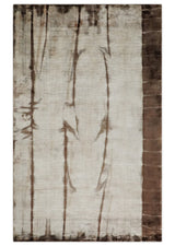 5x8 Hand Woven and Carved Silver and Brown Floral Art Silk Rug | KNT3-Area Rug-Parc Decor