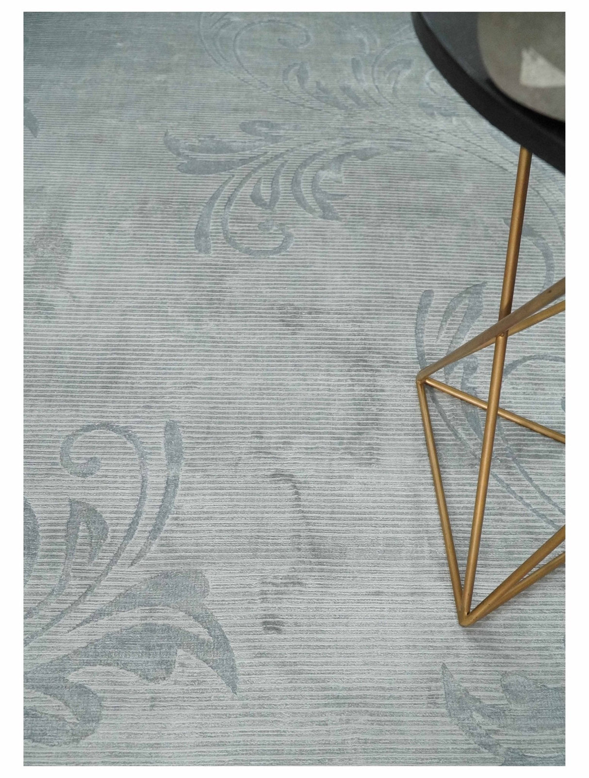 5x8 Hand Woven and hand carved Carved Silver and Gray Floral Art Silk Rug | KNT9-Area Rug-Parc Decor