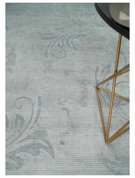 5x8 Hand Woven and hand carved Carved Silver and Gray Floral Art Silk Rug | KNT9-Area Rug-Parc Decor