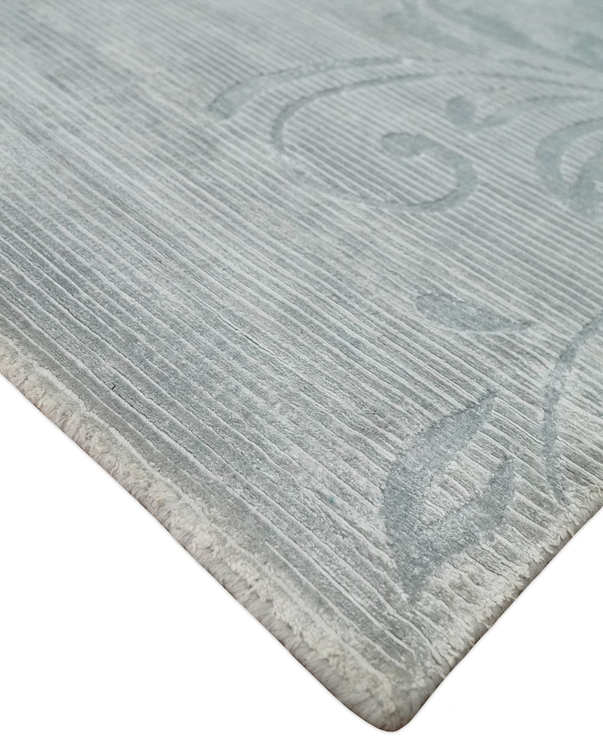 5x8 Hand Woven and hand carved Carved Silver and Gray Floral Art Silk Rug | KNT9-Area Rug-Parc Decor