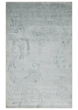5x8 Hand Woven and hand carved Carved Silver and Gray Floral Art Silk Rug | KNT9-Area Rug-Parc Decor
