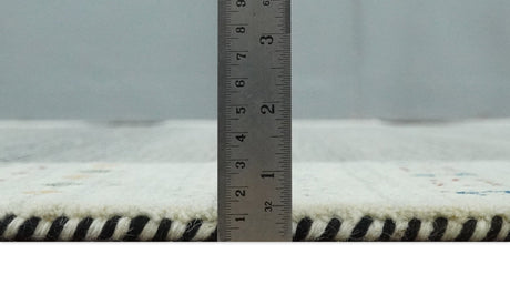 5x8 Ivory and Black Striped Wool Hand Woven Southwestern Gabbeh Rug