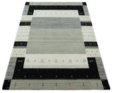 5x8 Ivory and Black Striped Wool Hand Woven Southwestern Gabbeh Rug