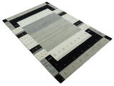 5x8 Ivory, Gray and Black Striped Wool Hand Woven Southwestern Gabbeh Rug | KNT18