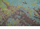 5x8 Modern Abstract Aqua, Olive and Brown Hand Knotted wool Area Rug