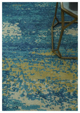 5x8 Modern Abstract Blue, Ivory and Olive Hand Knotted wool Area Rug