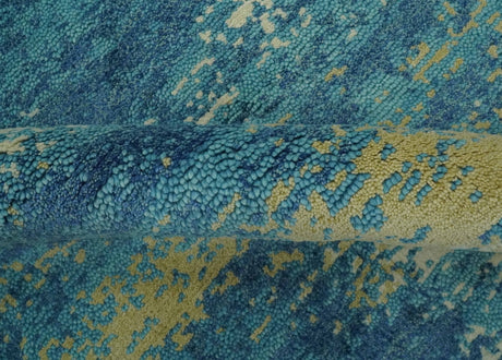 5x8 Modern Abstract Blue, Ivory and Olive Hand Knotted wool Area Rug