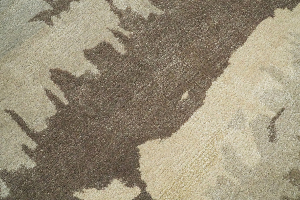 5x8 Modern Abstract Handmade Brown and Blue fine Wool art silk Area Rug-Area Rug-Parc Decor