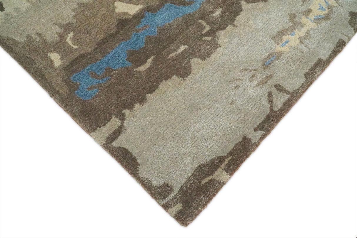 5x8 Modern Abstract Handmade Brown and Blue fine Wool art silk Area Rug-Area Rug-Parc Decor