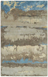 5x8 Modern Abstract Handmade Brown and Blue fine Wool art silk Area Rug-Area Rug-Parc Decor