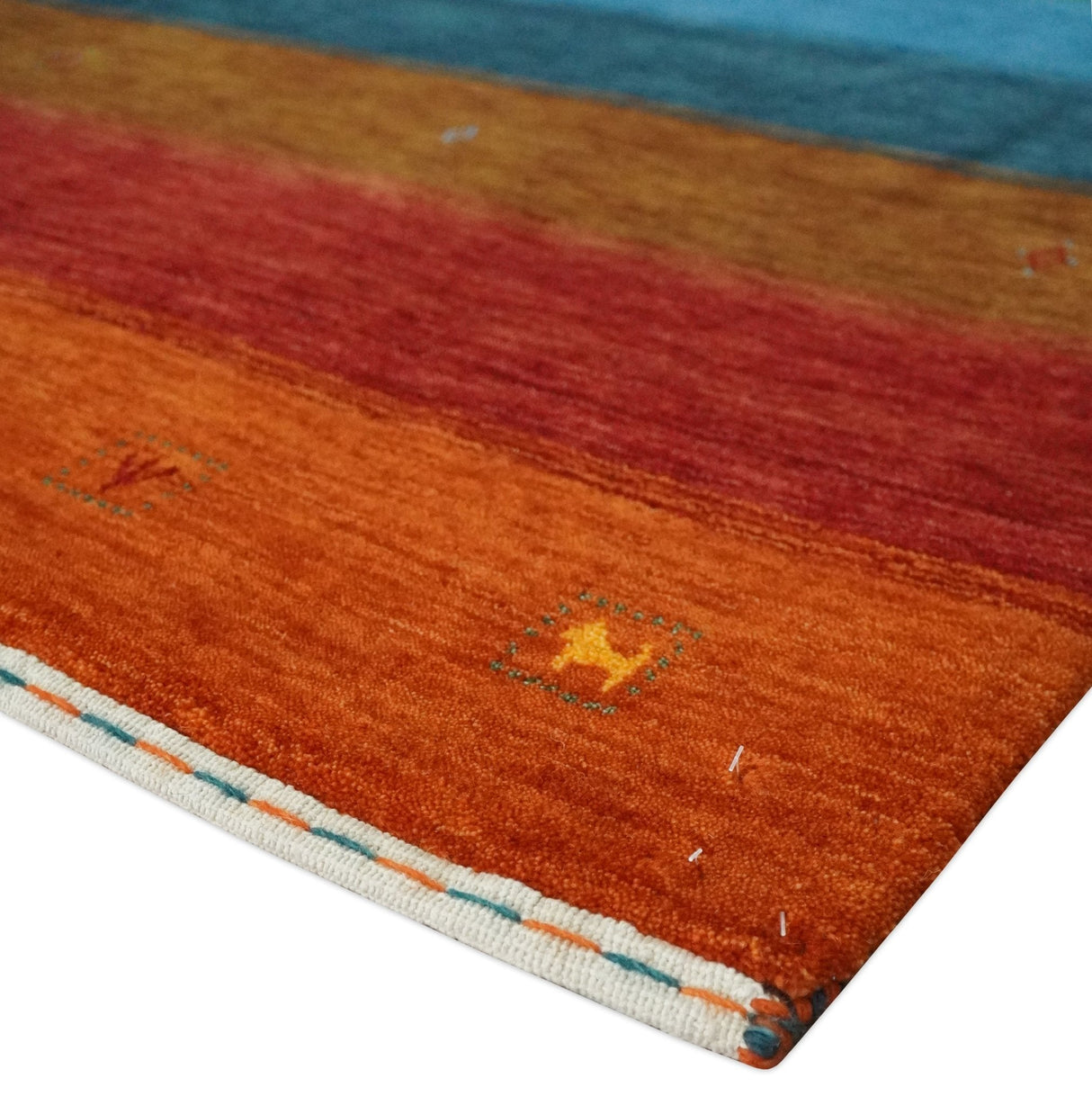 5x8 Multicolor Striped Wool Hand Woven Southwestern Lori Gabbeh Rug