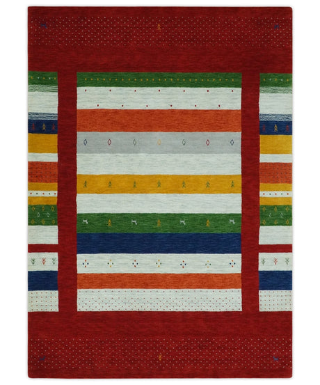 5x8 Multicolor Striped Wool Hand Woven Southwestern Lori Gabbeh Rug