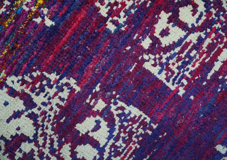 5x8 Purple, Maroon and Ivory Traditional Large Ikat Design Hand Knotted wool Area Rug