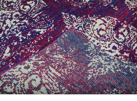 5x8 Purple, Maroon and Ivory Traditional Large Ikat Design Hand Knotted wool Area Rug
