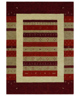 5x8 Red, Maroon and Beige Striped Wool Hand Woven Southwestern Lori Gabbeh Rug | KNT26