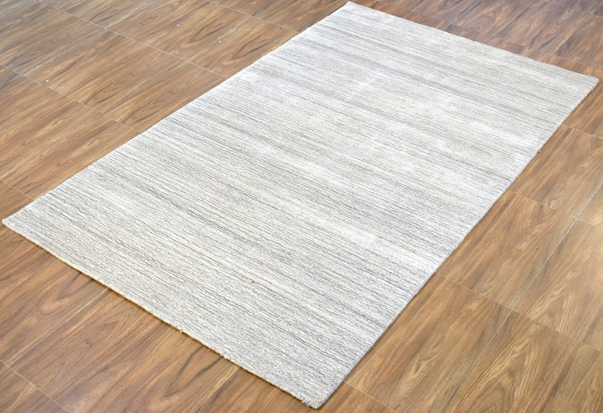 5x8 Solid Beige and Silver Area Rug | Handmade with Wool & Viscose | TRD1007258