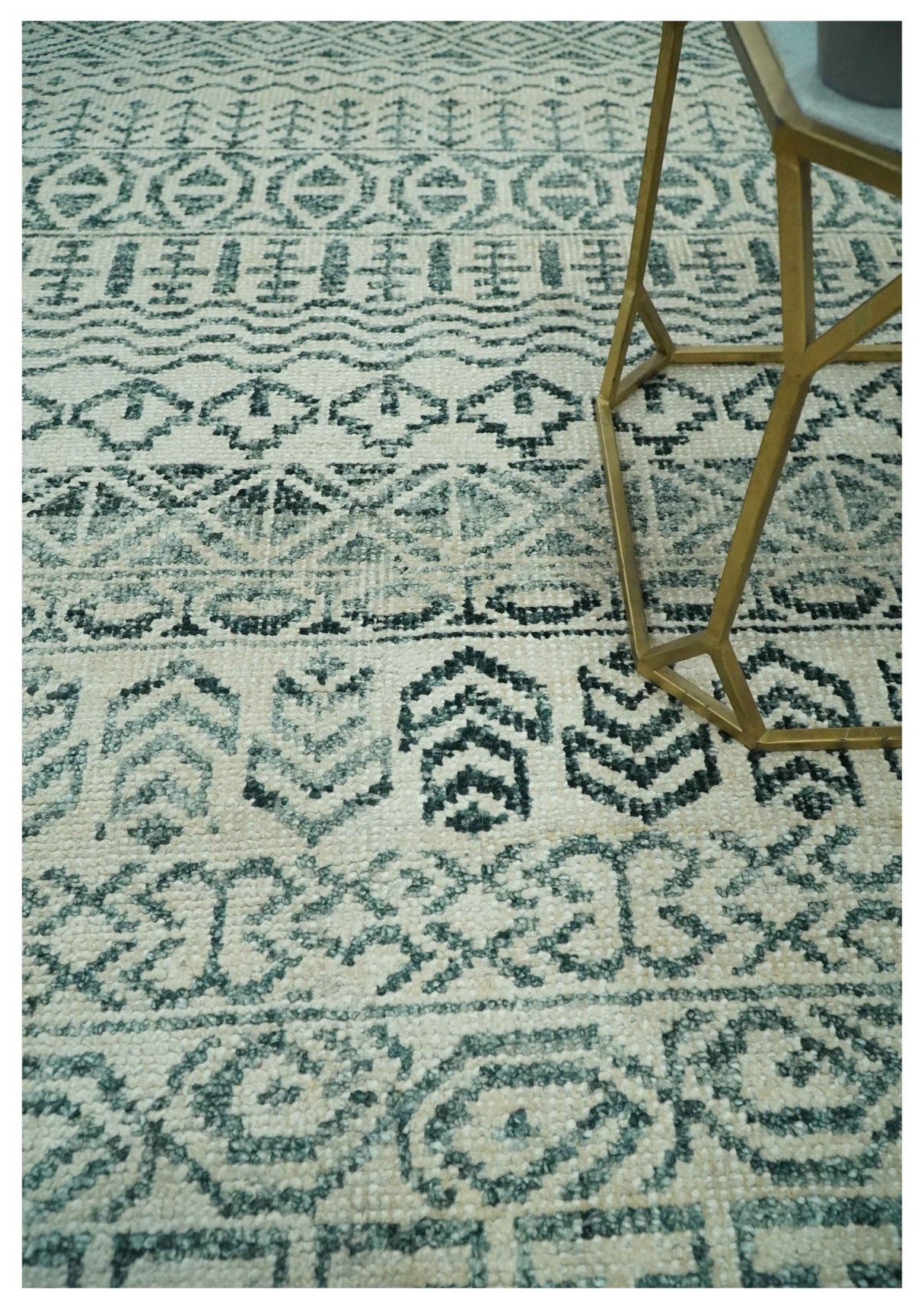 5x8 Teal and Silver Hand Knotted Southwestern Tribal Trellis wool Area Rug