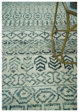 5x8 Teal and Silver Hand Knotted Southwestern Tribal Trellis wool Area Rug