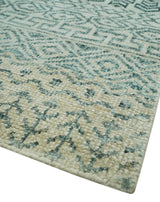 5x8 Teal and Silver Hand Knotted Southwestern Tribal Trellis wool Area Rug
