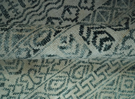 5x8 Teal and Silver Hand Knotted Southwestern Tribal Trellis wool Area Rug