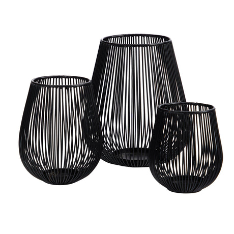 6”, 8” and 10’ Vintage Black Metal Wire Tea Votive Lantern Candle Holder (Set of 3)-Parc Decor