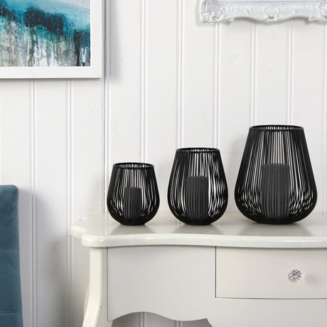 6”, 8” and 10’ Vintage Black Metal Wire Tea Votive Lantern Candle Holder (Set of 3)-Parc Decor