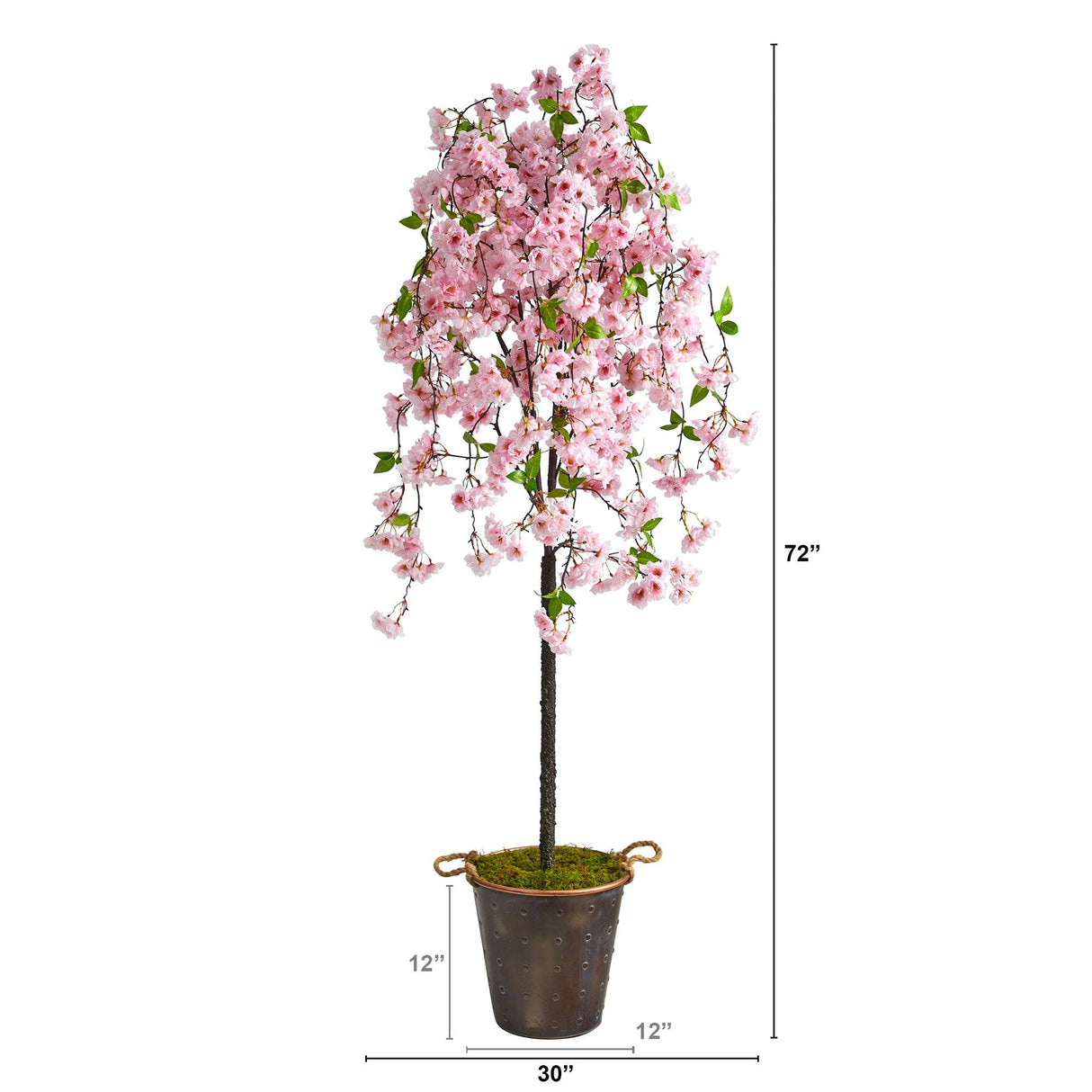 6' Artificial Cherry Blossom Tree in Decorative Metal Pail with Rope-Parc Decor