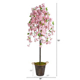 6' Artificial Cherry Blossom Tree in Decorative Metal Pail with Rope-Parc Decor