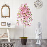 6' Artificial Cherry Blossom Tree in Decorative Metal Pail with Rope-Parc Decor