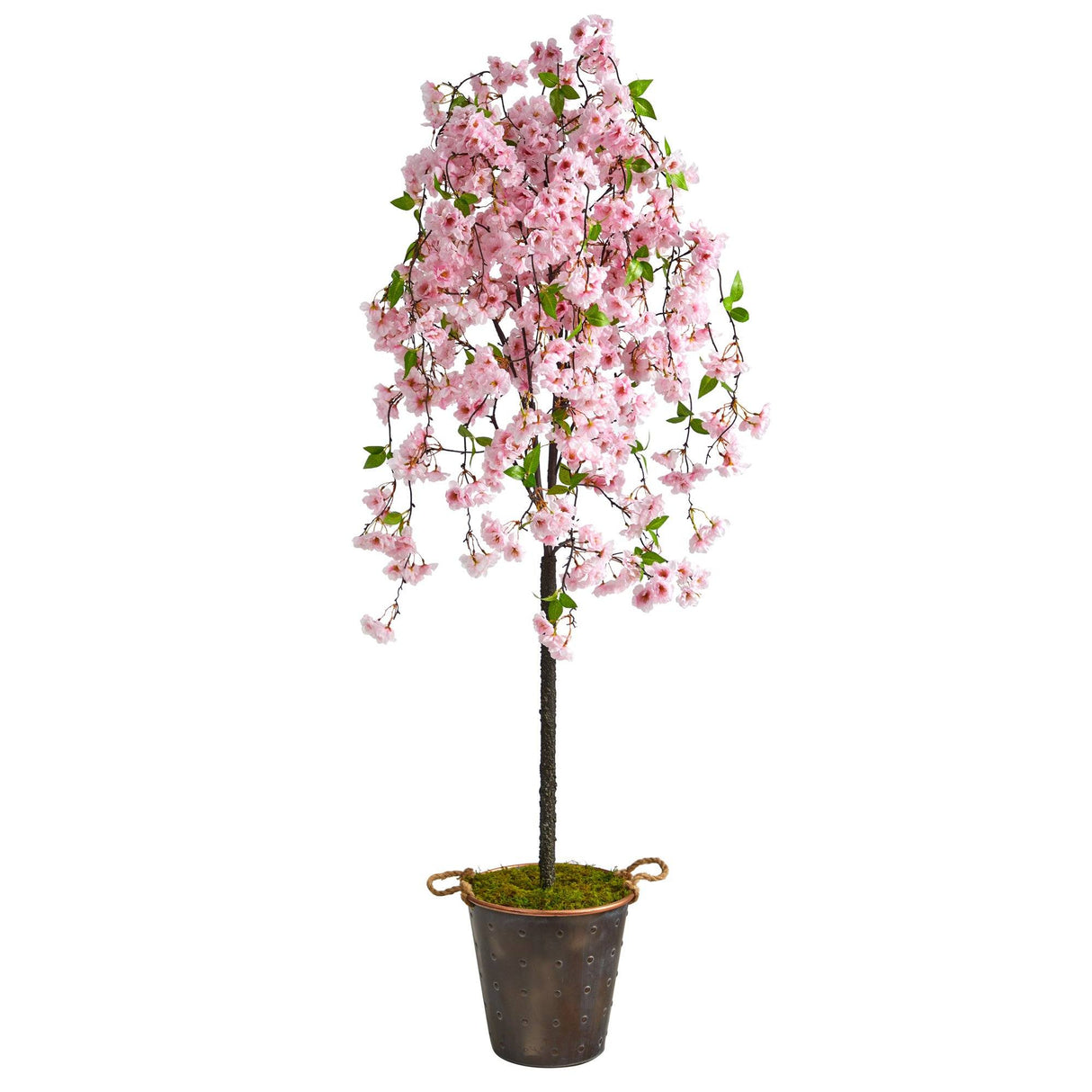 6' Artificial Cherry Blossom Tree in Decorative Metal Pail with Rope-Parc Decor