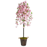 6' Artificial Cherry Blossom Tree in Decorative Metal Pail with Rope-Parc Decor